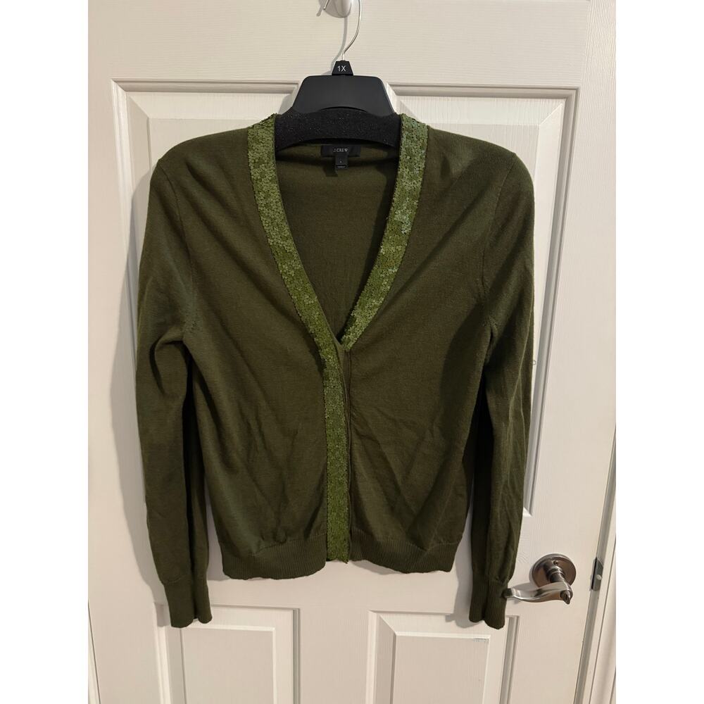 J. Crew Women's Harlow Cardigan Sequin Merino Wool Sweater Green Small